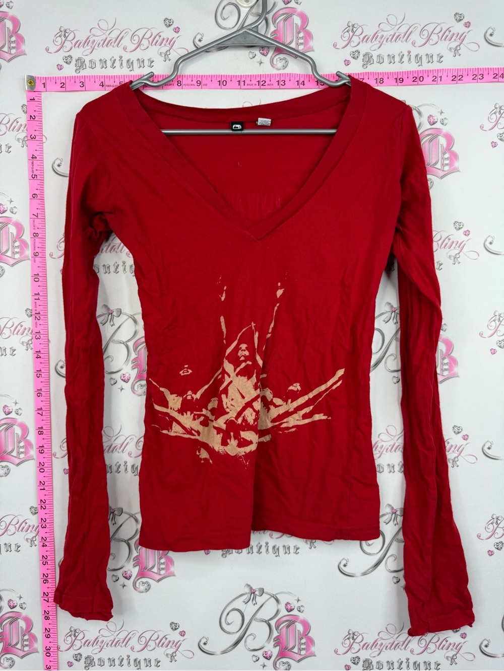 Long sleeve shirt Women's V-Neck Long Sleeve Graphic Top - Red